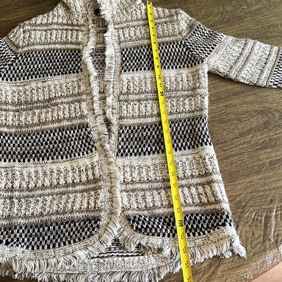 Dex Cream Beige Brown Hooded Open Front Cozy Boho Cardigan Knit Sweater Size S - Picture 10 of 12